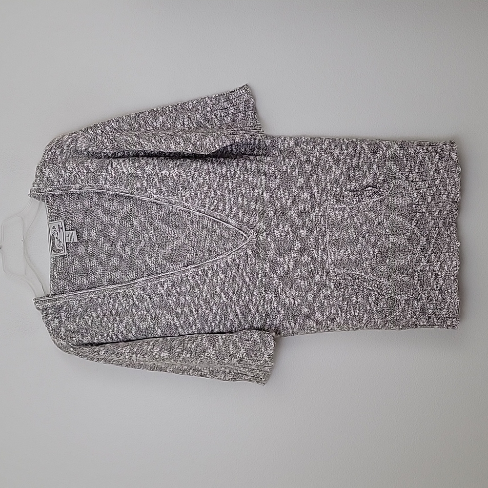 New Love Lola Gray & White Variegated Linen & Cotton Hooded Knit Sweater L